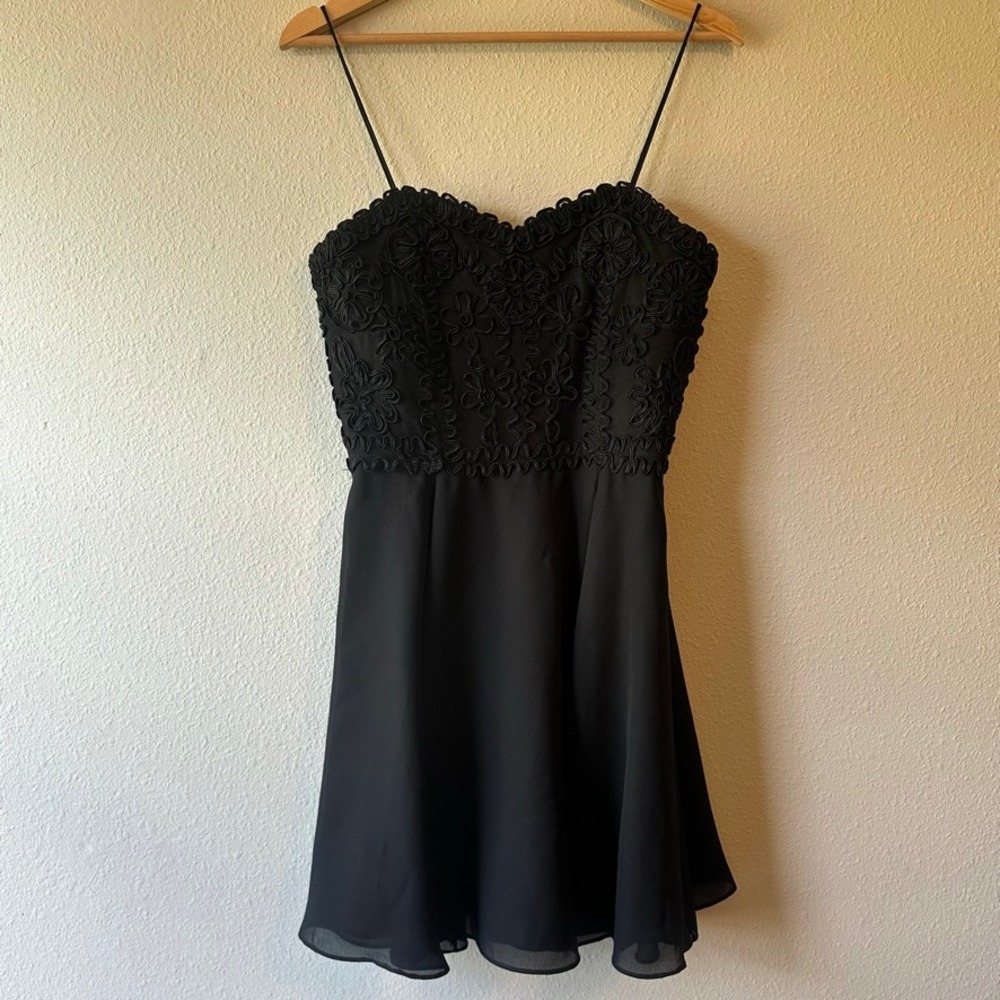Vintage Faviana Black Soutache Embroidered Chiffon Mini‎ Dress Small - Picture 2 of 8